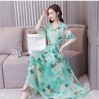 ĐẦM MAXI HOA NỀN XANH HND1506 - 250