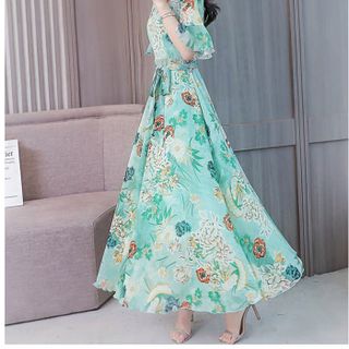 ĐẦM MAXI HOA NỀN XANH HND1506 - 250