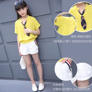 BỘ ÁO CRAVAT QUẦN PHỐI SỌC cho bé gái giá sỉ