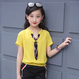 BỘ ÁO CRAVAT QUẦN PHỐI SỌC cho bé gái
