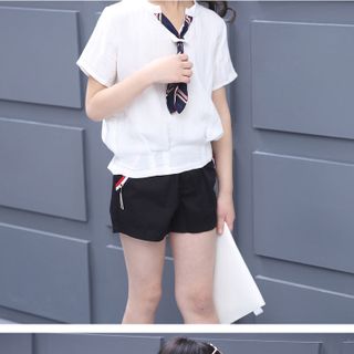 BỘ ÁO CRAVAT QUẦN PHỐI SỌC cho bé gái