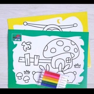 bộ 2 tranh kích thước 19x26cm và 6 bút lông 6 màu Giá sỉ 8k nguyên bộ siêu rẻ