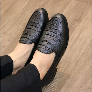 Giày lười da bò dập vân da mềm đế êm