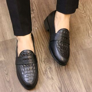 Giày lười da bò dập vân da mềm đế êm
