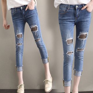 Quần jean xịn nữ rách lót lướithiết kế bụi và ôm dáng chuẩn-119
