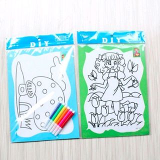 bộ 2 tranh kích thước 19x26cm và 6 bút lông 6 màu Giá sỉ 8k nguyên bộ siêu rẻ nhiều mẫu lắm luôn nha