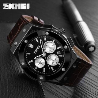 ĐỒNG HỒ SKMEI - SK043 Đồng hồ nam dây da SKMEI new đồng hồ nam kiểu HUBLOT SANG TRỌNG