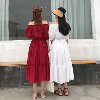 đầm trễ vai 2 màu thời trang