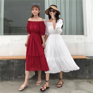 đầm trễ vai 2 màu thời trang