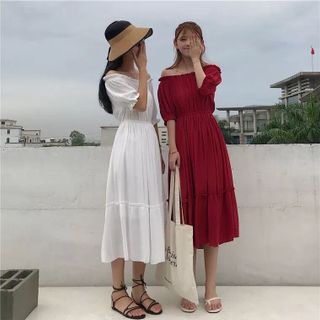 đầm trễ vai 2 màu thời trang