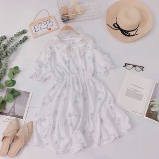 Đầm sô hoa Chất sô mát đẹp Form xoè phồng viền bèo cute