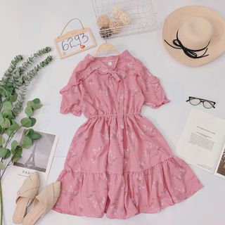 Đầm sô hoa Chất sô mát đẹp Form xoè phồng viền bèo cute