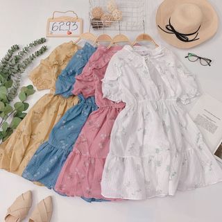 Đầm sô hoa Chất sô mát đẹp Form xoè phồng viền bèo cute