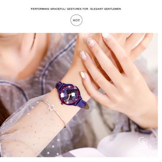 Đồng hồ nữ GUOU 66620 mặt kính khía góc cạnh bầu trời sao