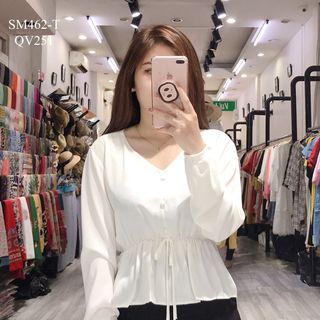 SƠ MI PEPLUM TAY DÀI PHỐI NÚT