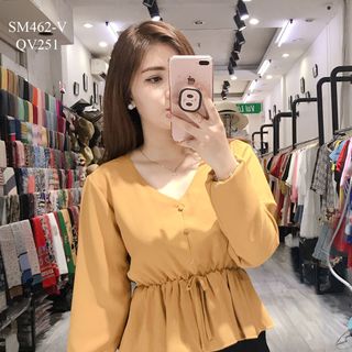 SƠ MI PEPLUM TAY DÀI PHỐI NÚT