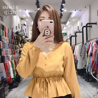 SƠ MI PEPLUM TAY DÀI PHỐI NÚT
