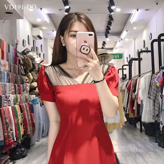 ĐẦM CỔ V PHỐI LƯỚI