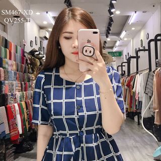 SƠ MI PEPLUM CARO TAY CON