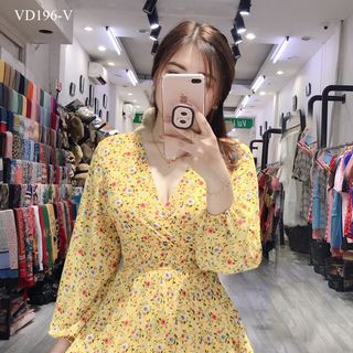ĐẦM HOA CỔ ĐẮP CHÉO 2 TẦNG