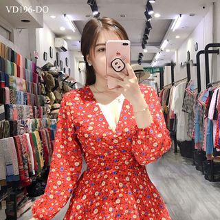 ĐẦM HOA CỔ ĐẮP CHÉO 2 TẦNG