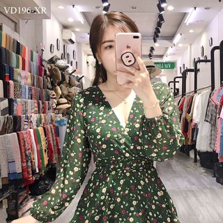 ĐẦM HOA CỔ ĐẮP CHÉO 2 TẦNG