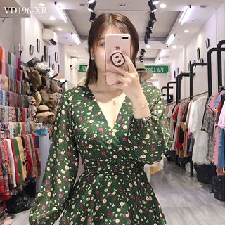 ĐẦM HOA CỔ ĐẮP CHÉO 2 TẦNG