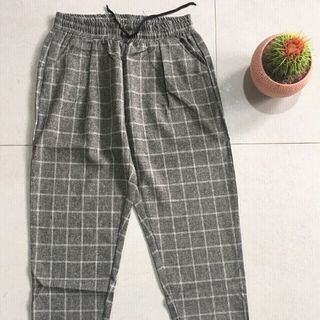 Quần baggy vải kẻ caro xám