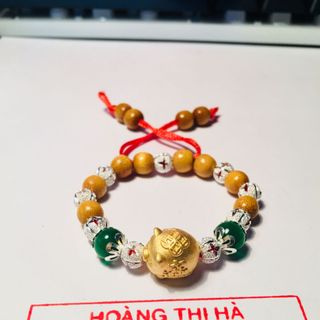 Vòng dâu tằm xịn mix bạc và con giáp Heo