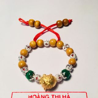 Vòng dâu tằm xịn mix bạc và con giáp Heo