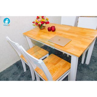 Bộ bàn ghế ăn Nguyên Gỗ – CR trắng