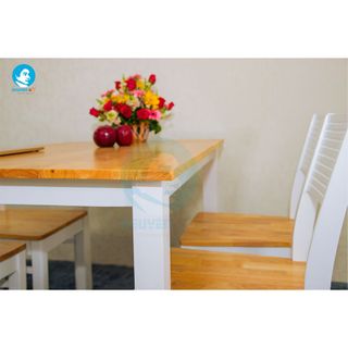 Bộ bàn ghế ăn Nguyên Gỗ – CR trắng