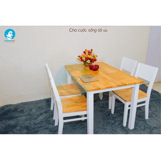 Bộ bàn ghế ăn Nguyên Gỗ – CR trắng