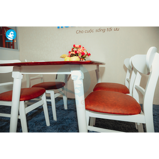 Bộ bàn ghế ăn Nguyên Gỗ – MG Nâu chân trắng