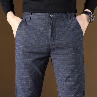 Quần tây nam phôm đứng thon chân thiết kế ca rô mờ độc đáo 101