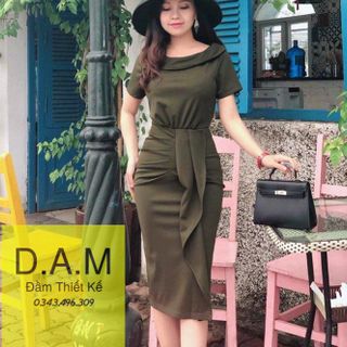 Váy đầm thiết kế cổ thuyền xếp ly giấu bụng đủ màu