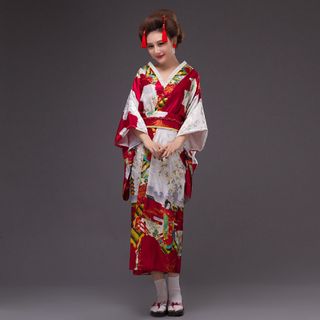 Kimono Yukata Nhật Bản hoa văn cô gái