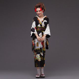 Kimono Yukata Nhật Bản hoa văn cô gái