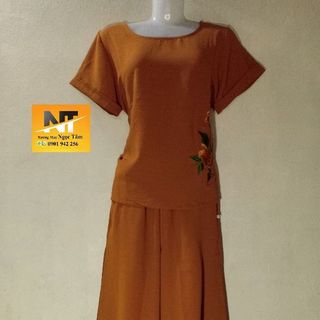 Đồ bộ đũi ống rộng lửng vải đũi