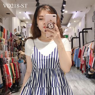 SET ĐẦM SỌC PHỐI ÁO THUN TRƠN