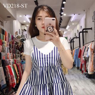 SET ĐẦM SỌC PHỐI ÁO THUN TRƠN