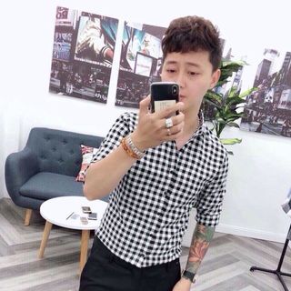 ÁO SƠ MI QUANG CHÂU SỌC ĐỎ ĐEN