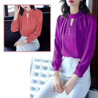 Áo Sơ Mi Tím Phi Bóng Cổ Lọ