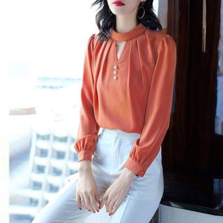 Áo Sơ Mi Cam Đất Phi Bóng Cổ Lọ