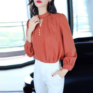 Áo Sơ Mi Cam Đất Phi Bóng Cổ Lọ