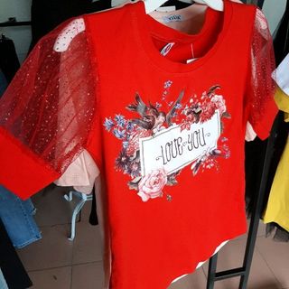 Ao ngắn tay pha ren o tay