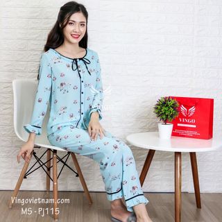 Bộ Pyjama cách điệu pijama thu đông pijama lụa ANN TAYLOR đồ mặc nhà dài tay bộ mặc nhà bộ đồ mặc nhà lụa hình con cú giá sỉ