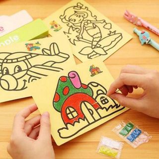 Tranh Cát Khổ A5 Cho Bé Tập Tô Màu-Kèm Cát