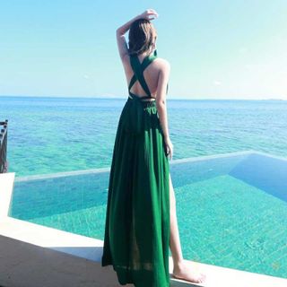 Đầm Maxi Xanh Đan Dây