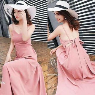 Đầm Maxi Cổ V Nơ Lưng